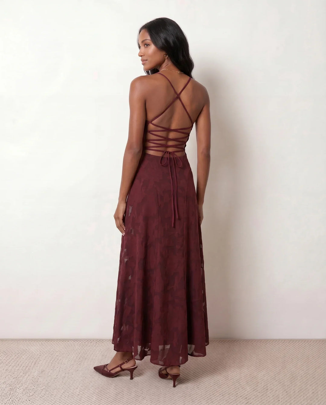 Willa | Floral Lace-Up Spaghetti Strap Maxi Dress