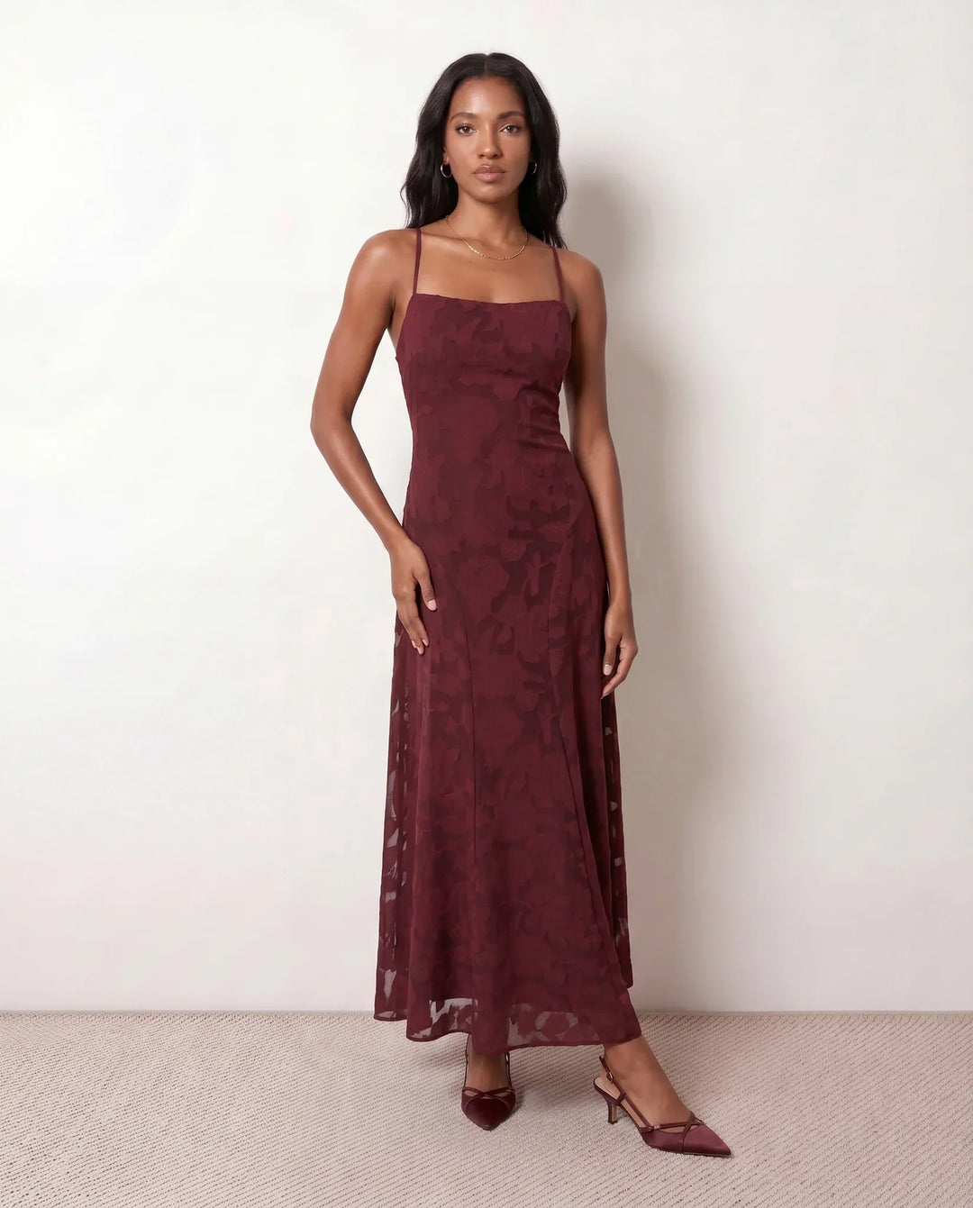 Willa | Floral Lace-Up Spaghetti Strap Maxi Dress