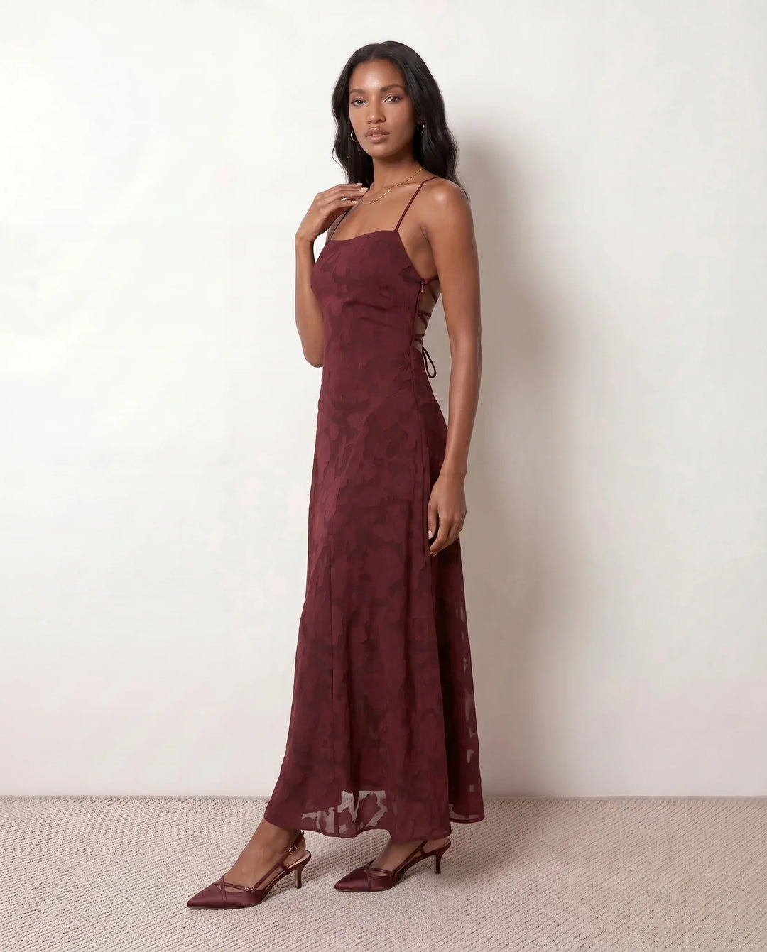 Willa | Floral Lace-Up Spaghetti Strap Maxi Dress