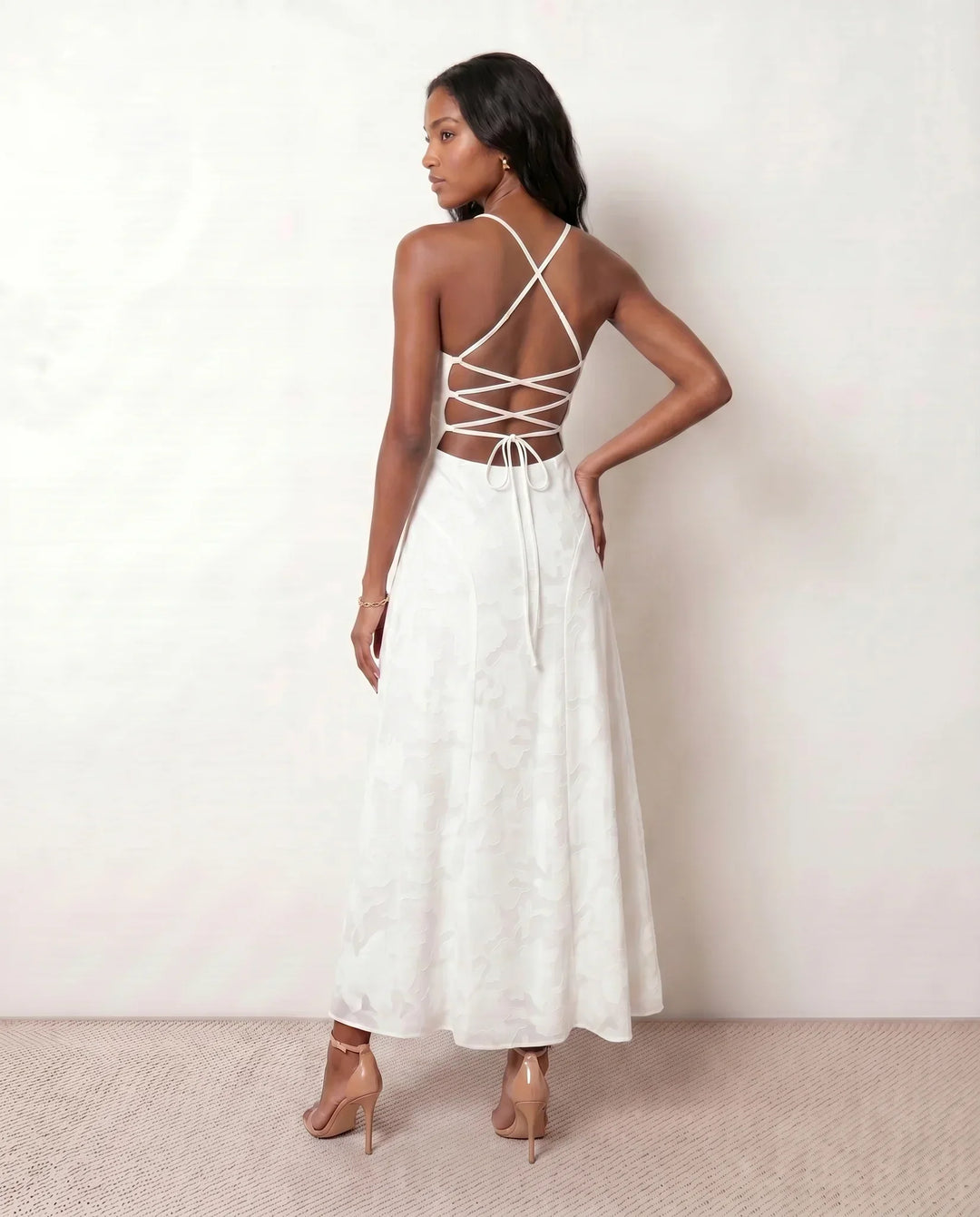 Willa | Floral Lace-Up Spaghetti Strap Maxi Dress