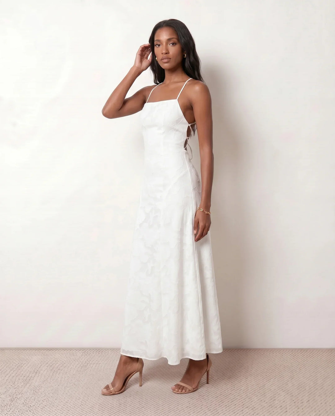 Willa | Floral Lace-Up Spaghetti Strap Maxi Dress