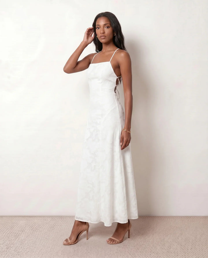 Willa | Floral Lace-Up Spaghetti Strap Maxi Dress