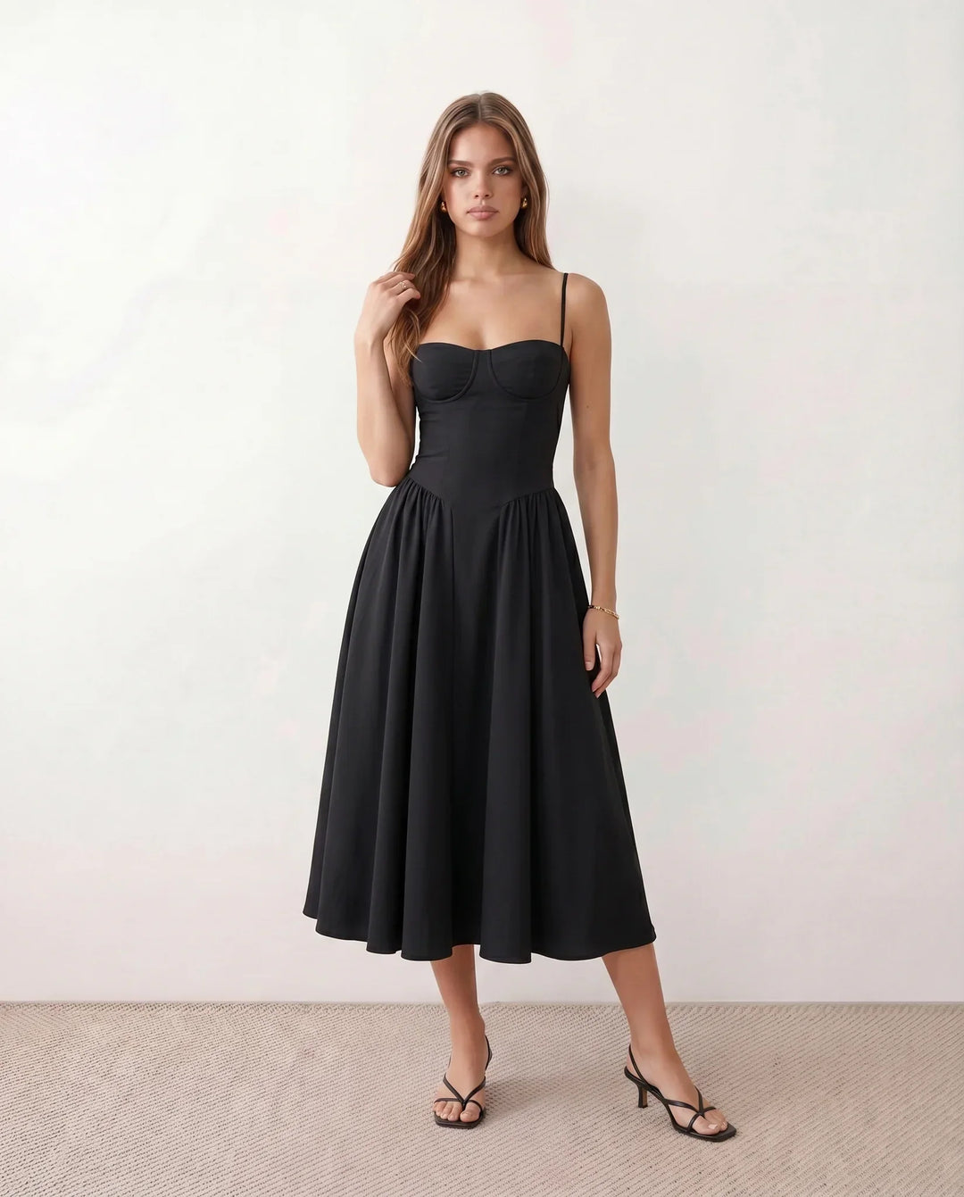 Willa | Spaghetti Strap Sweetheart Midi Dress