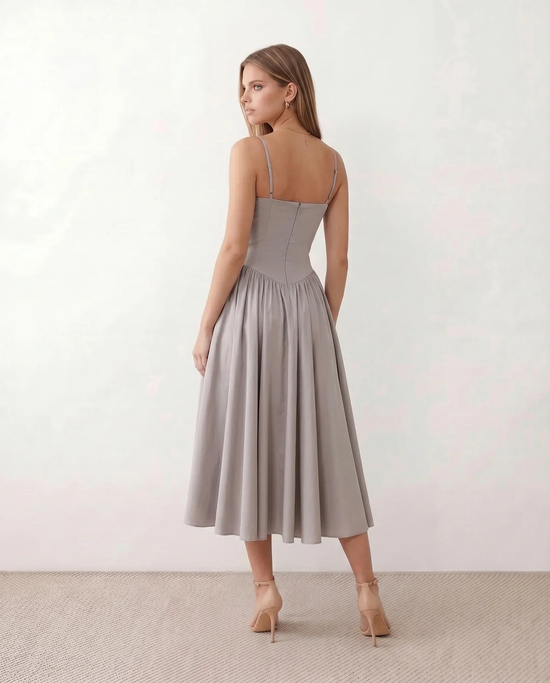 Willa | Spaghetti Strap Sweetheart Midi Dress