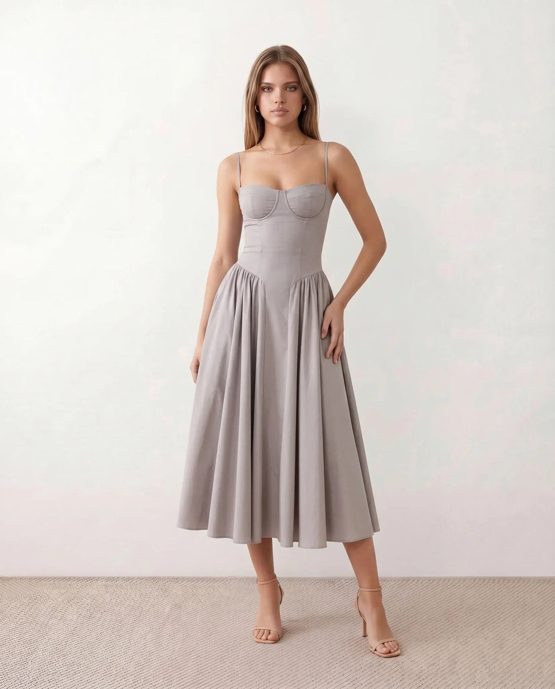Willa | Spaghetti Strap Sweetheart Midi Dress