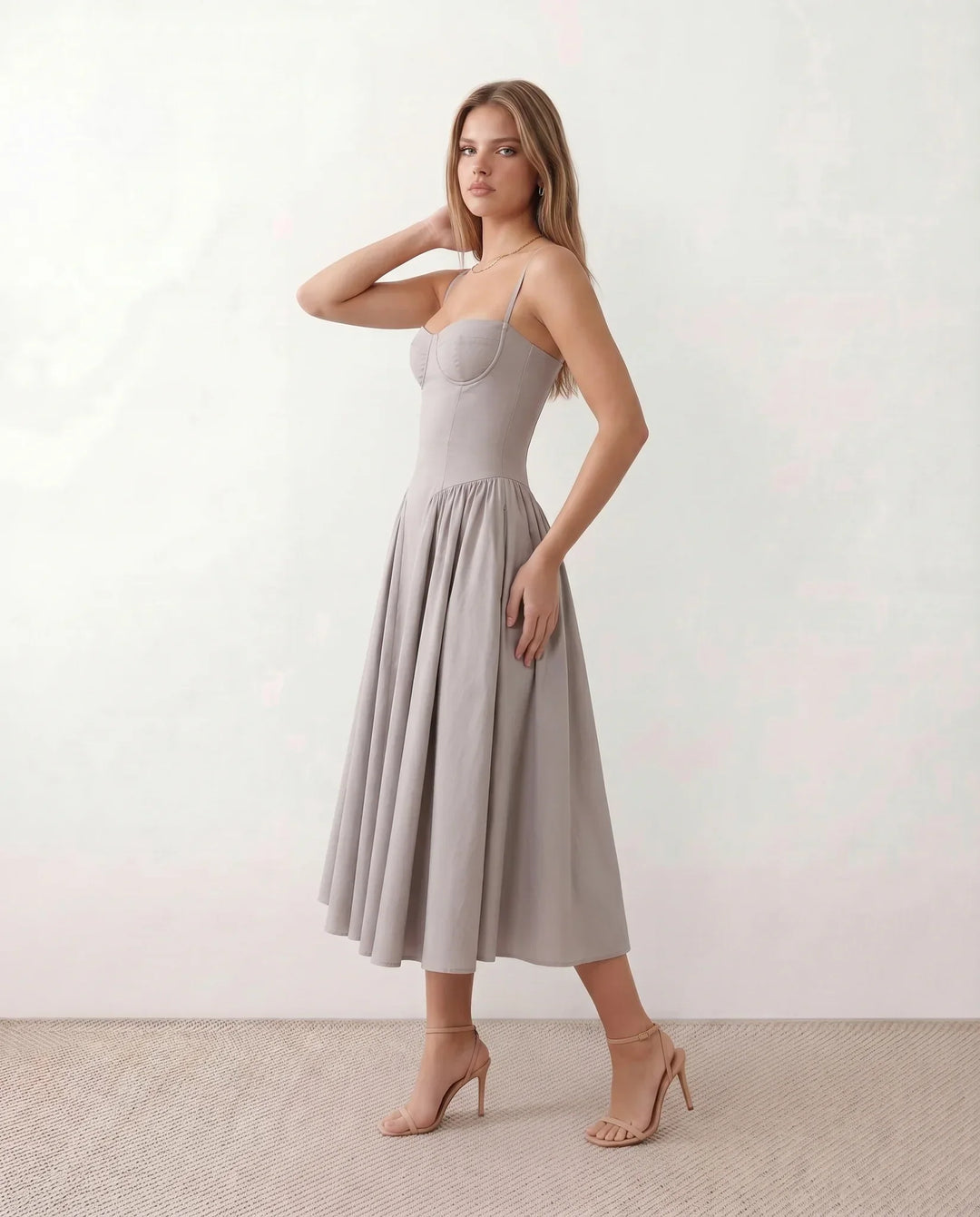 Willa | Spaghetti Strap Sweetheart Midi Dress