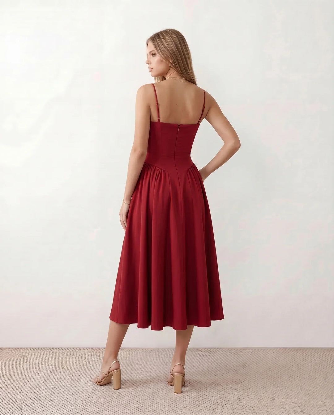 Willa | Spaghetti Strap Sweetheart Midi Dress