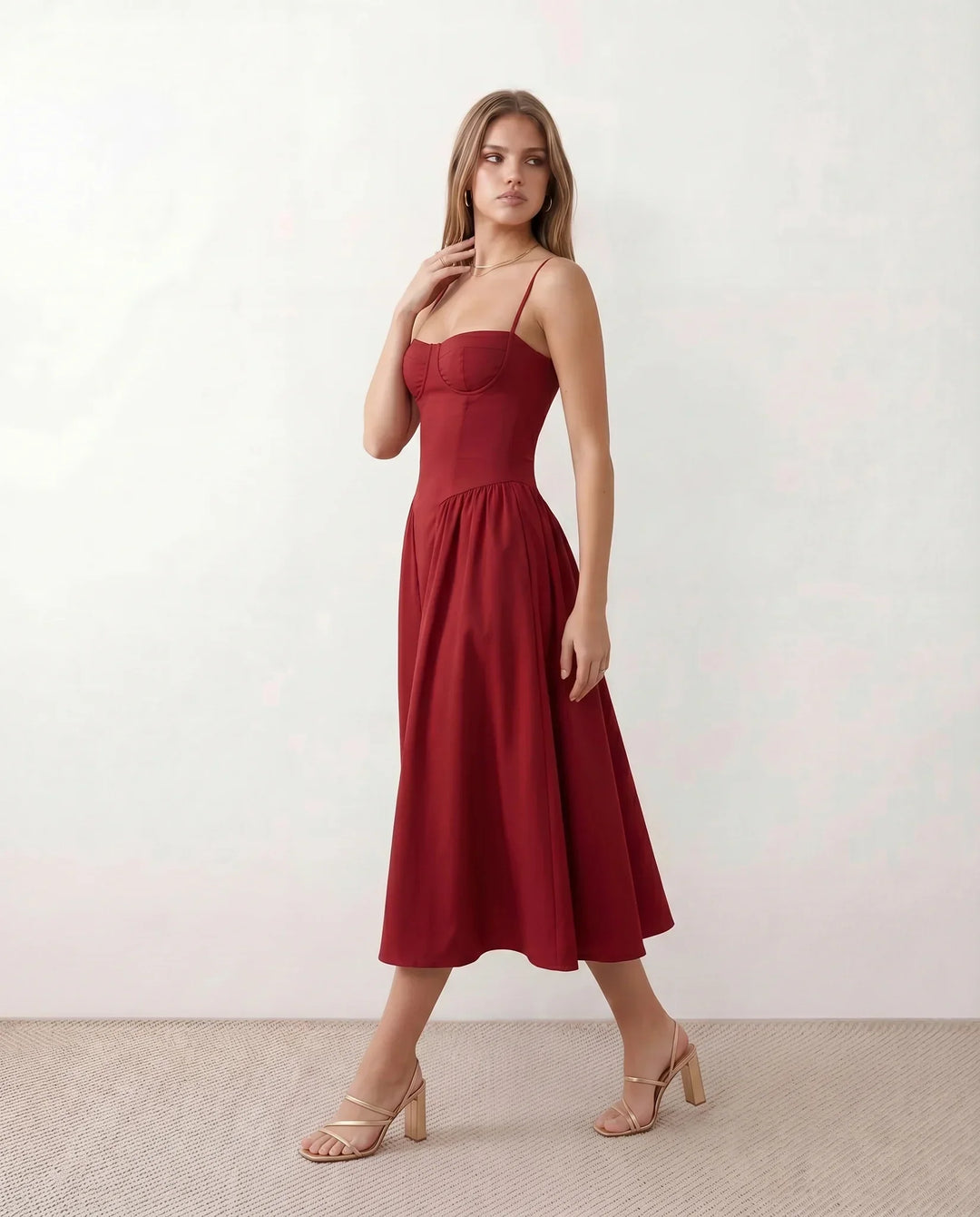 Willa | Spaghetti Strap Sweetheart Midi Dress
