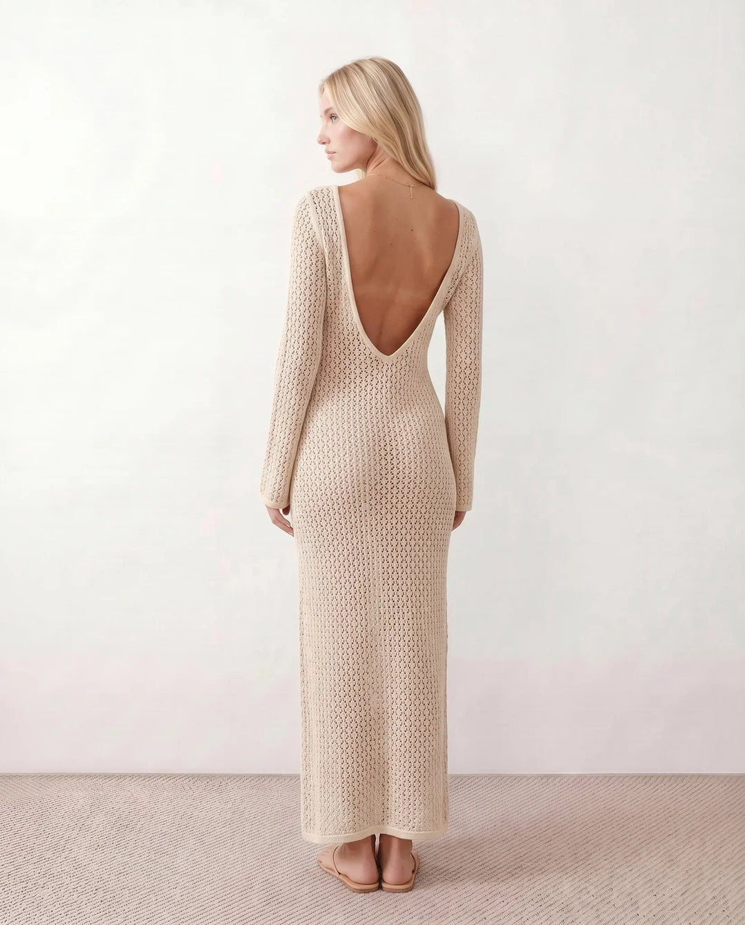 Una | Plunge Neck Crochet Maxi Dress
