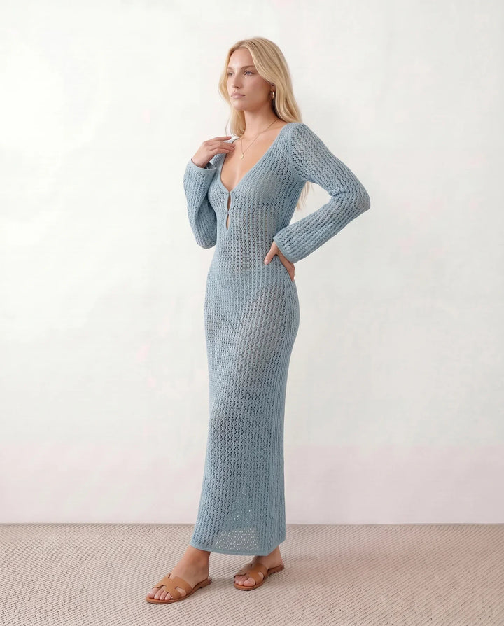 Una | Plunge Neck Crochet Maxi Dress