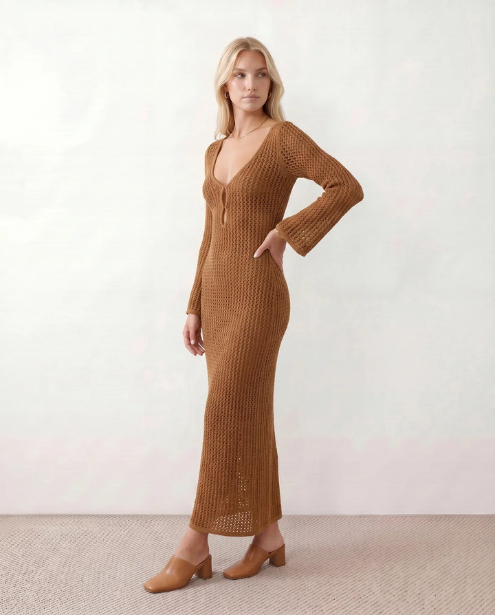 Una | Plunge Neck Crochet Maxi Dress