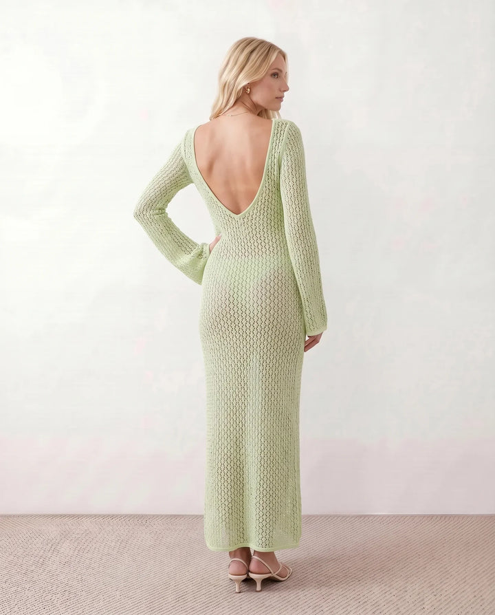 Una | Plunge Neck Crochet Maxi Dress