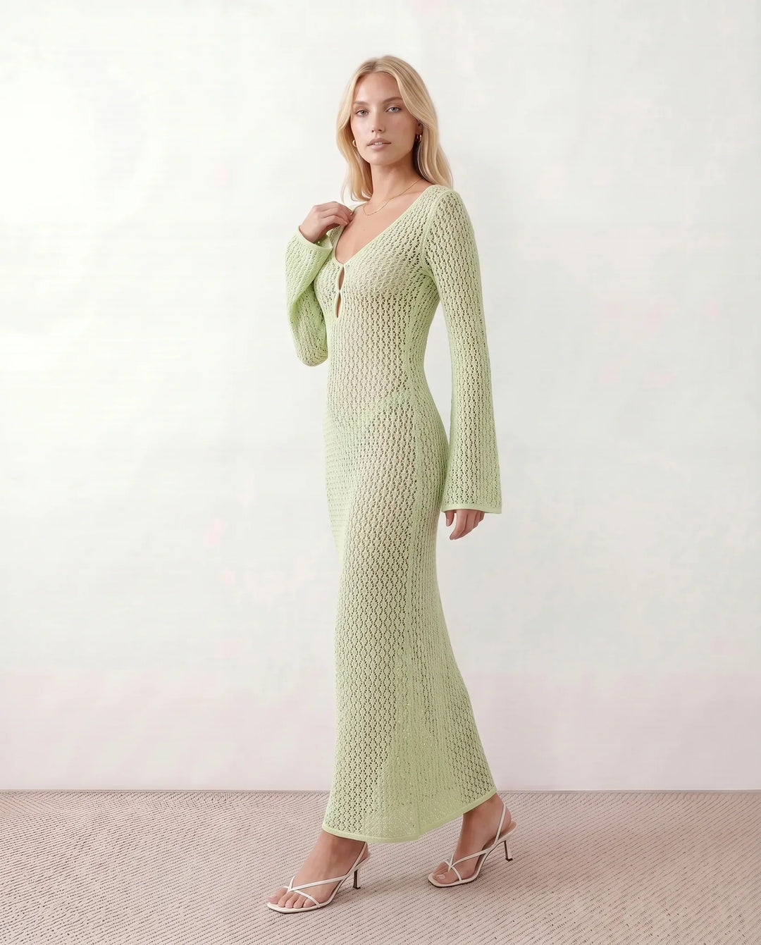 Una | Plunge Neck Crochet Maxi Dress
