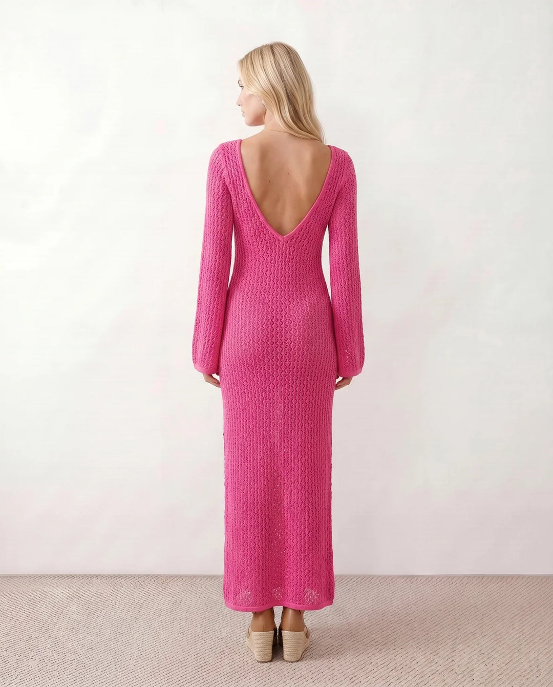 Una | Plunge Neck Crochet Maxi Dress