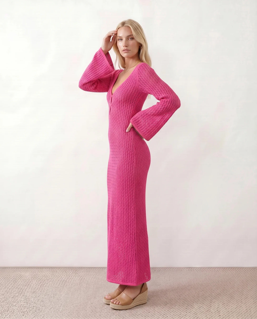 Una | Plunge Neck Crochet Maxi Dress