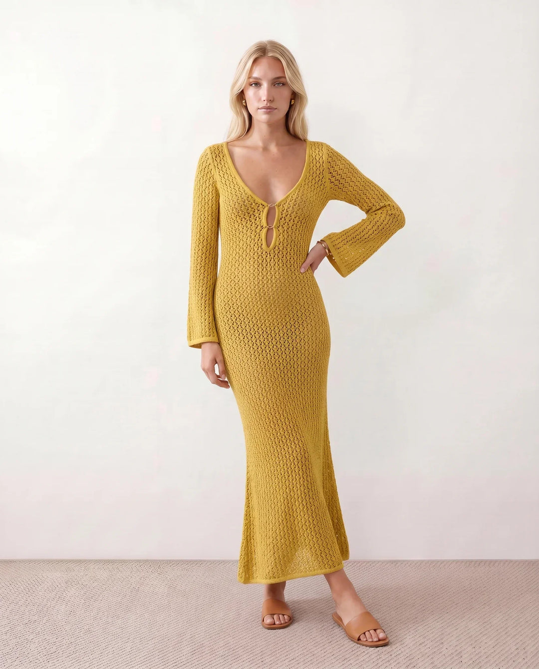 Una | Plunge Neck Crochet Maxi Dress