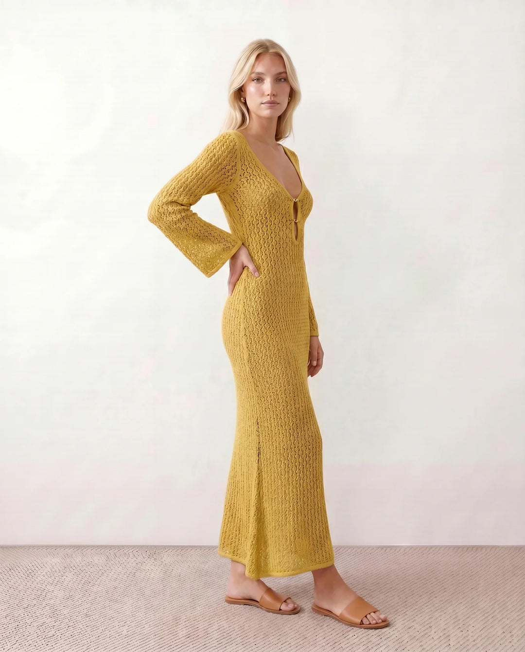 Una | Plunge Neck Crochet Maxi Dress