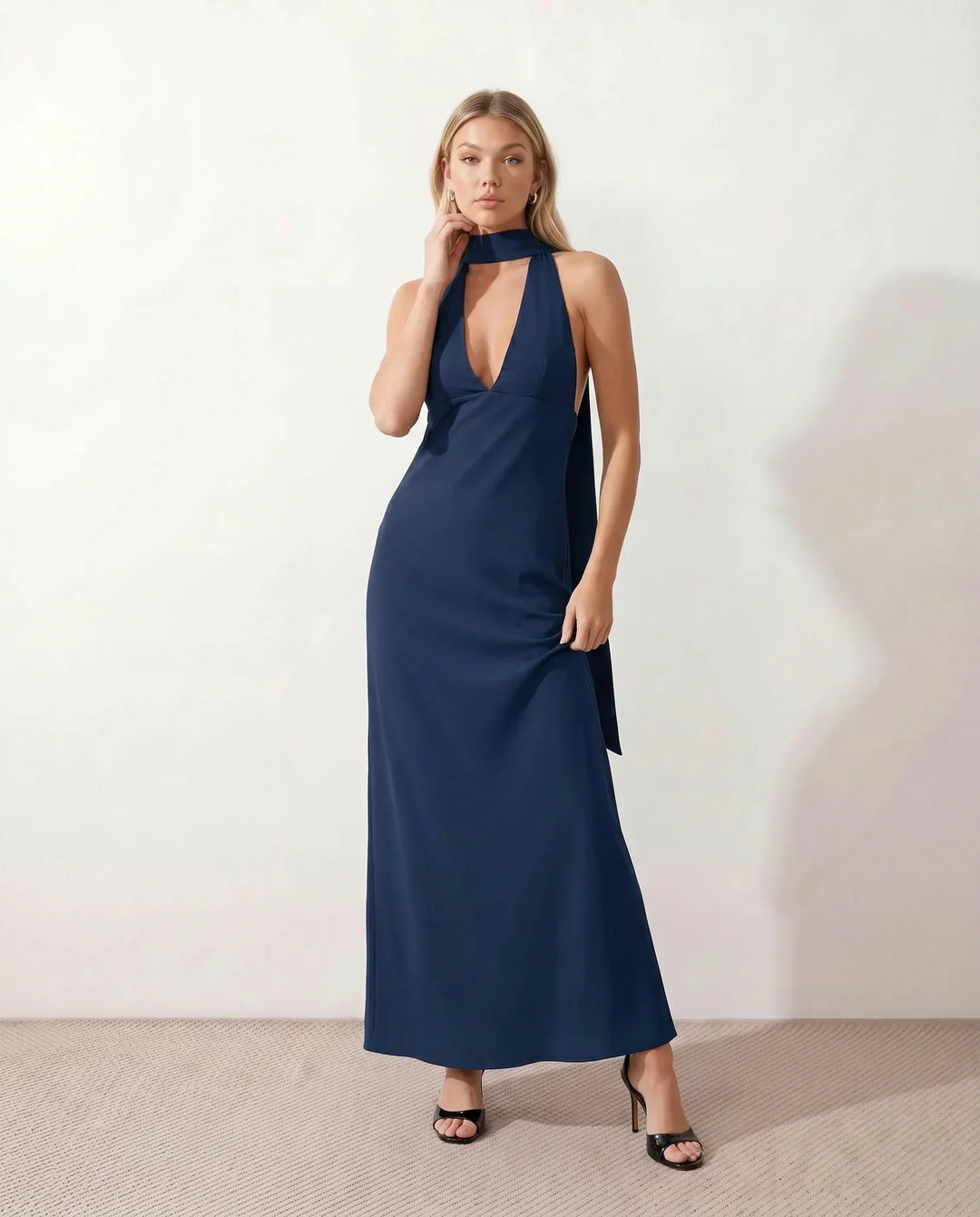 Leona | Cowl Neck Halter Maxi Dress