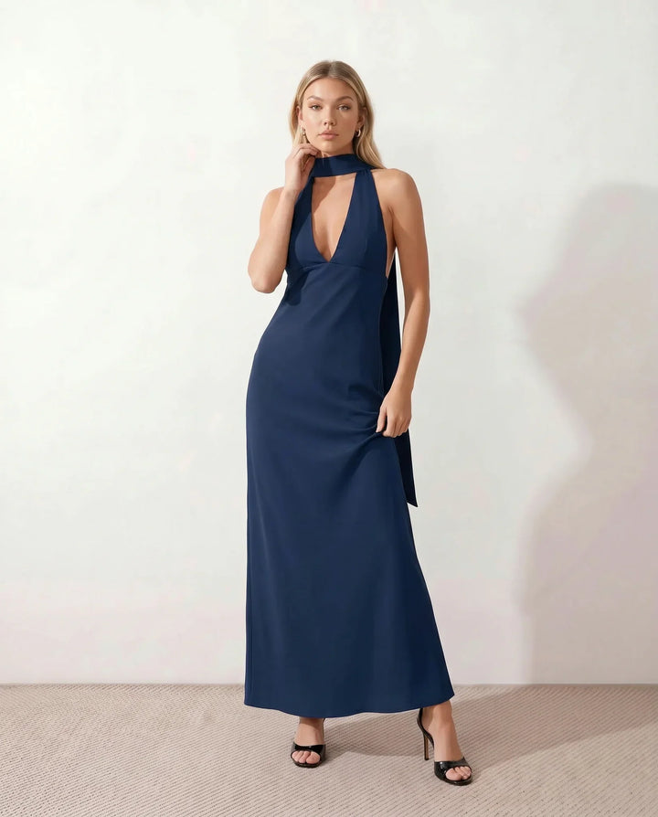 Leona | Cowl Neck Halter Maxi Dress