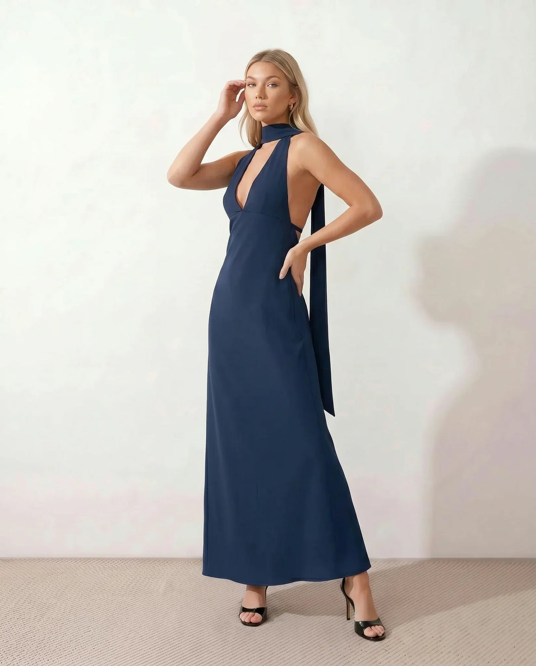 Leona | Cowl Neck Halter Maxi Dress