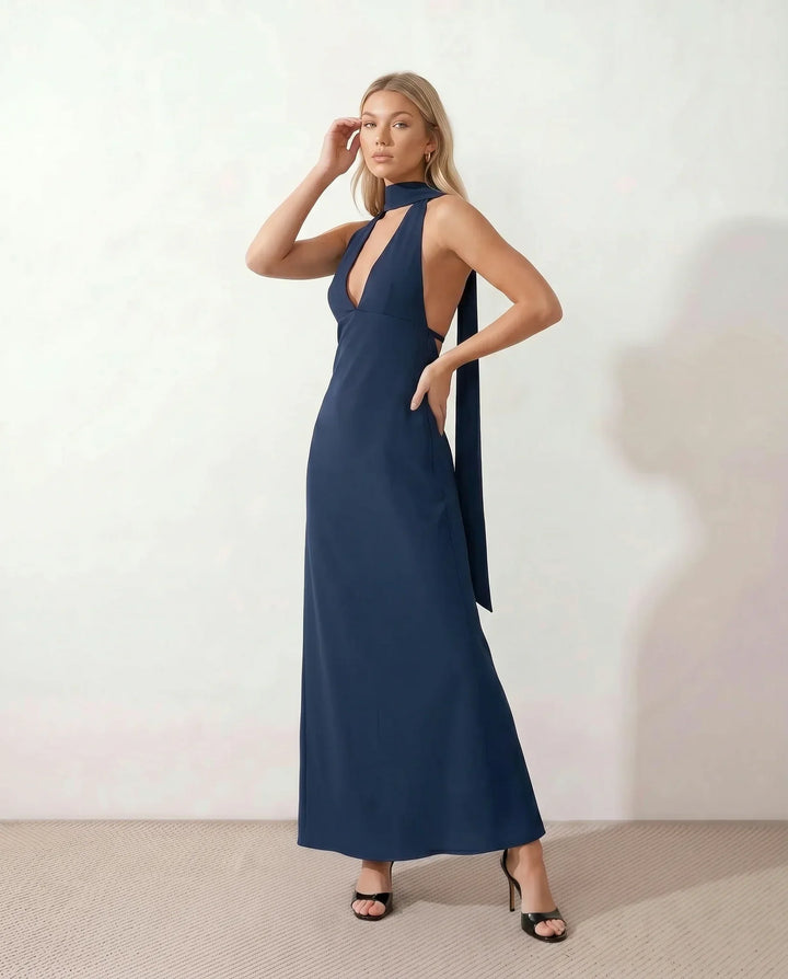 Leona | Cowl Neck Halter Maxi Dress