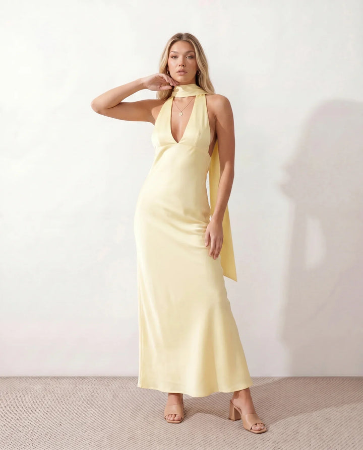 Leona | Cowl Neck Halter Maxi Dress
