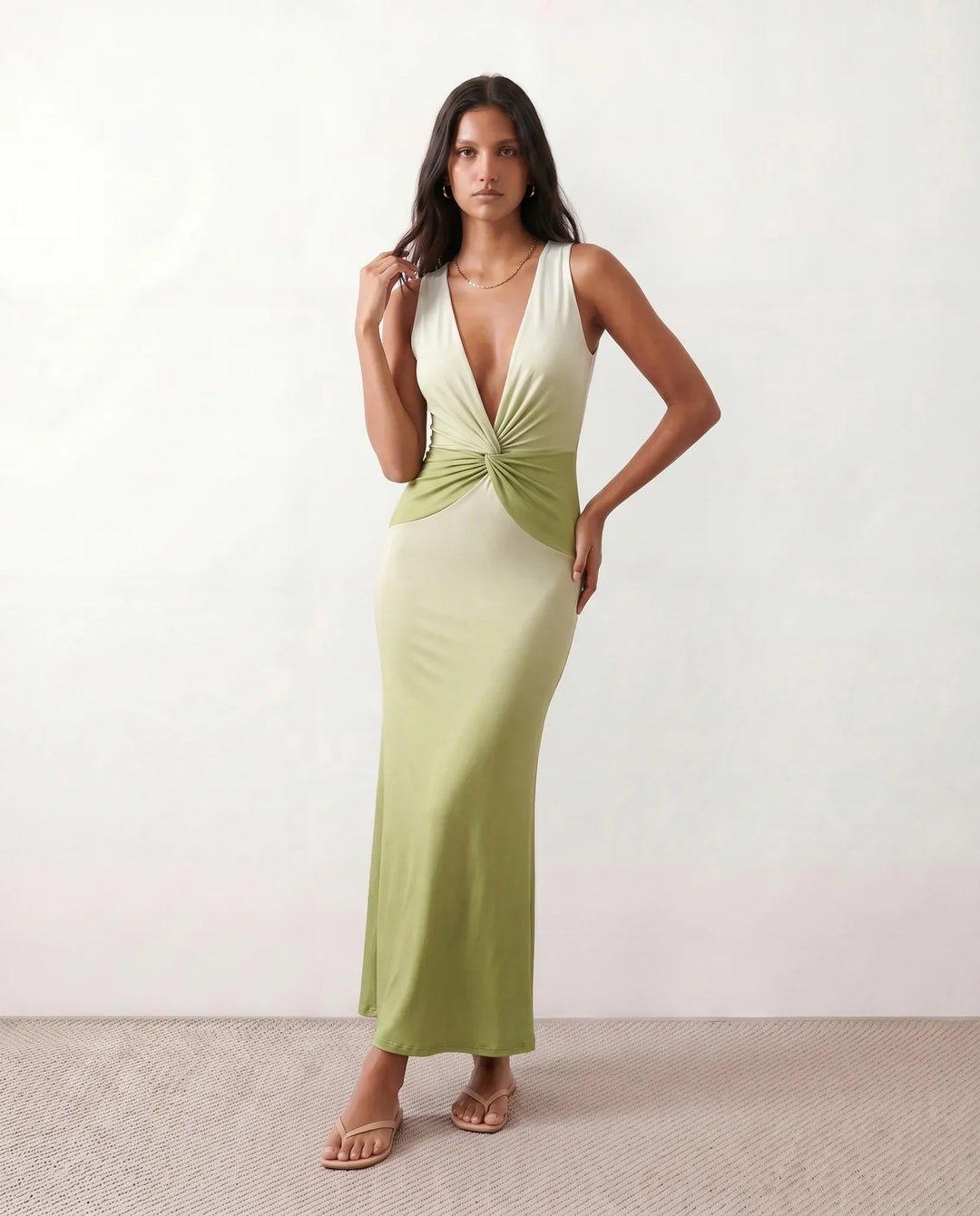 Naveah | Plunge Neck Fitted Maxi Dress