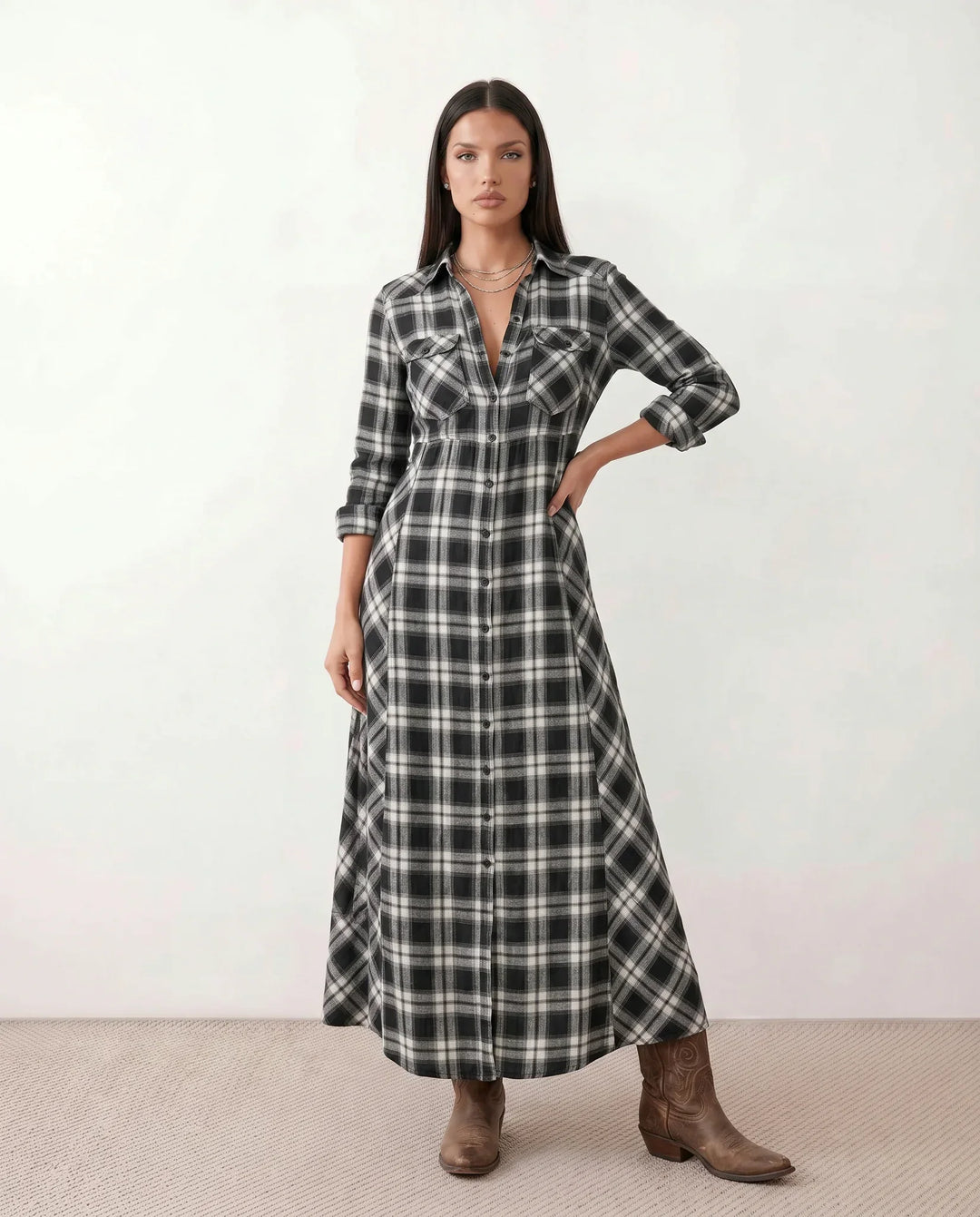 Marilena | Button-Front V-Neck Maxi Dress