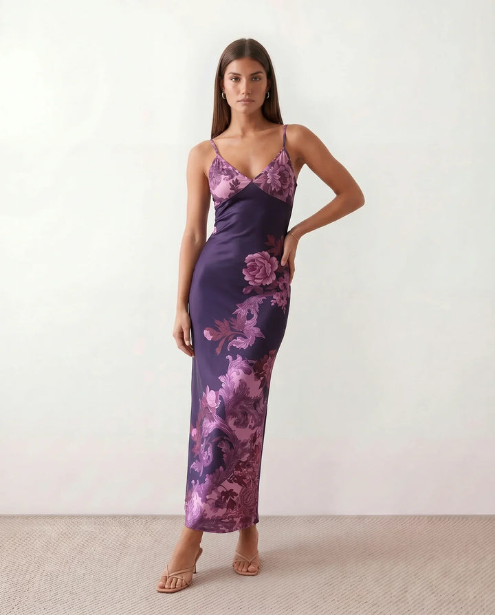 Coralie | Floral Satin-Look Slip Maxi Dress