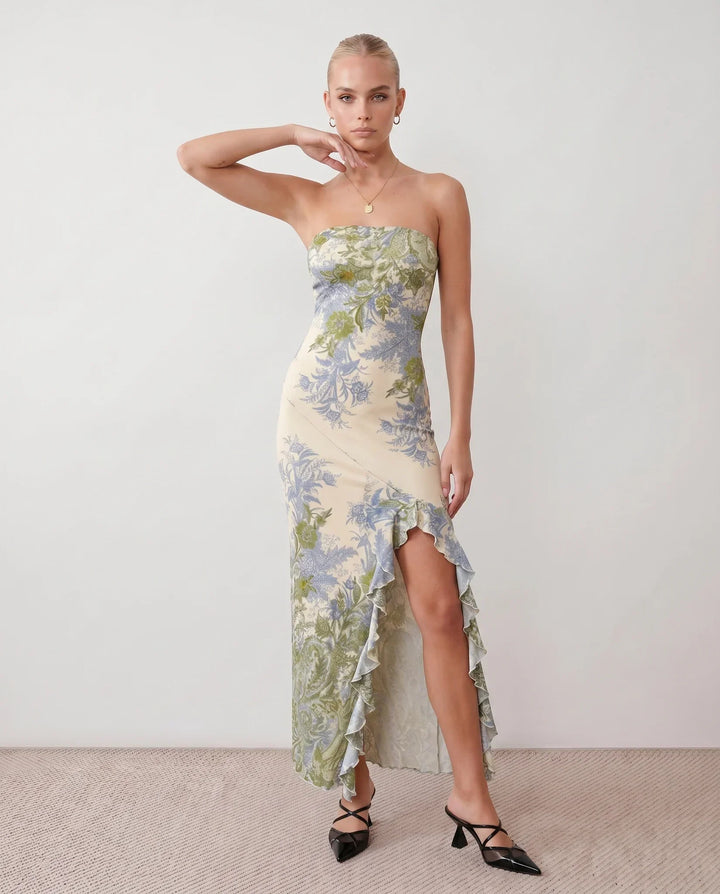 Madelyn | Strapless Floral Print Maxi Dress