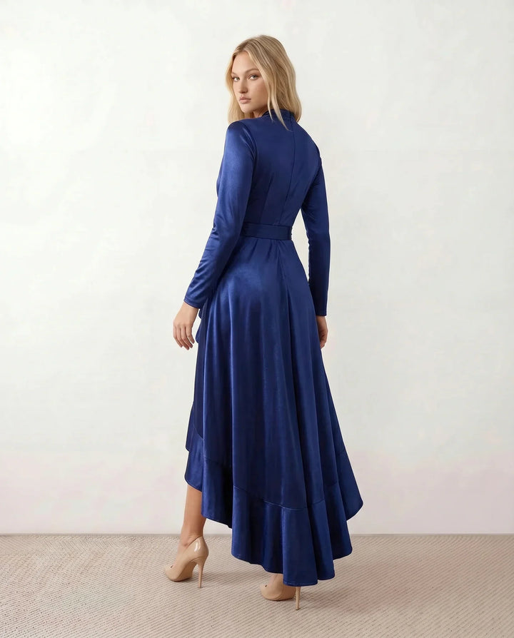 Priya | Glossy Ruffle Detail Maxi Dress