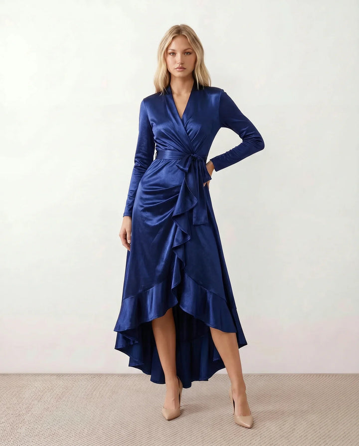 Priya | Glossy Ruffle Detail Maxi Dress