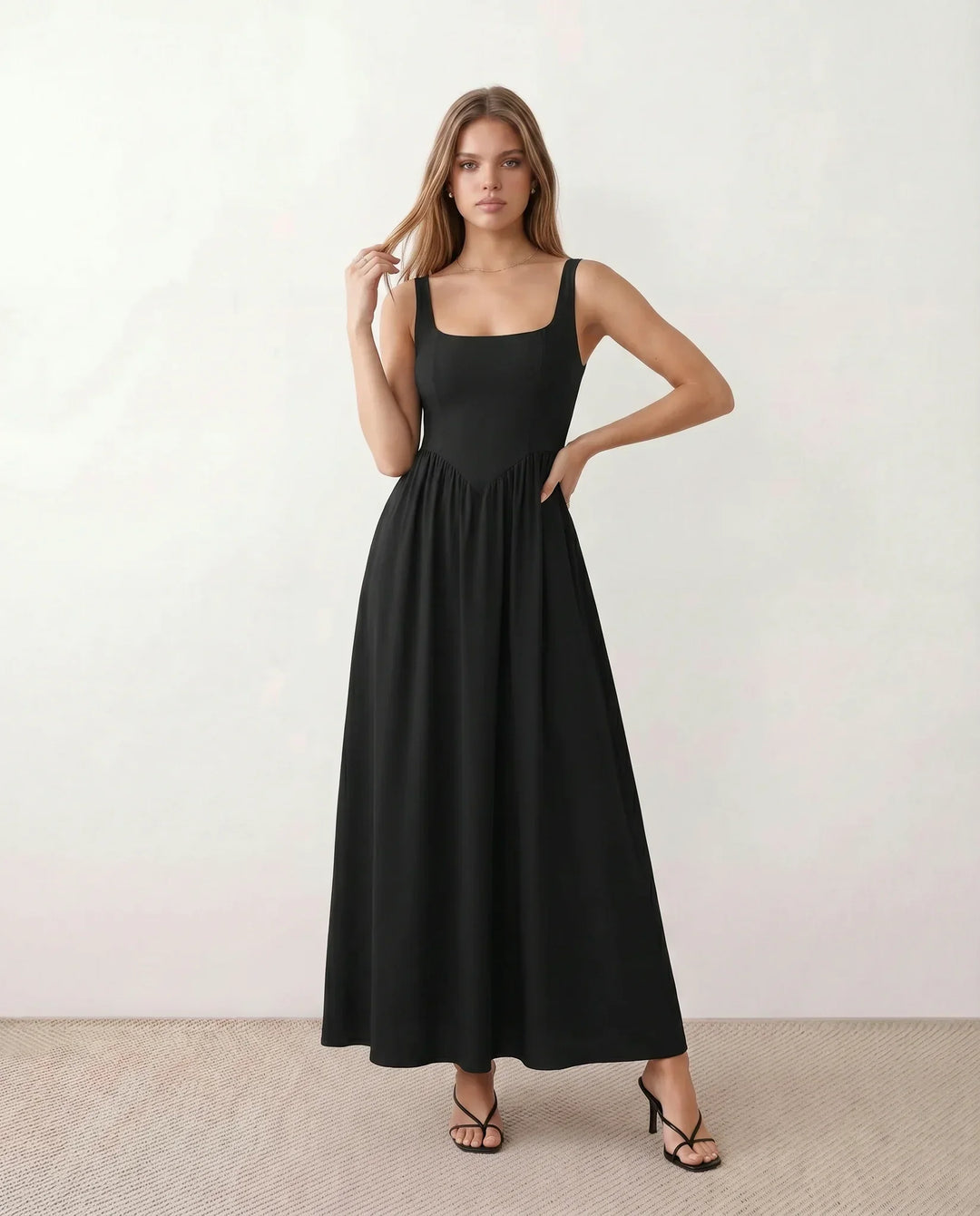 Colleen | Basque Waist A-Line Maxi Dress