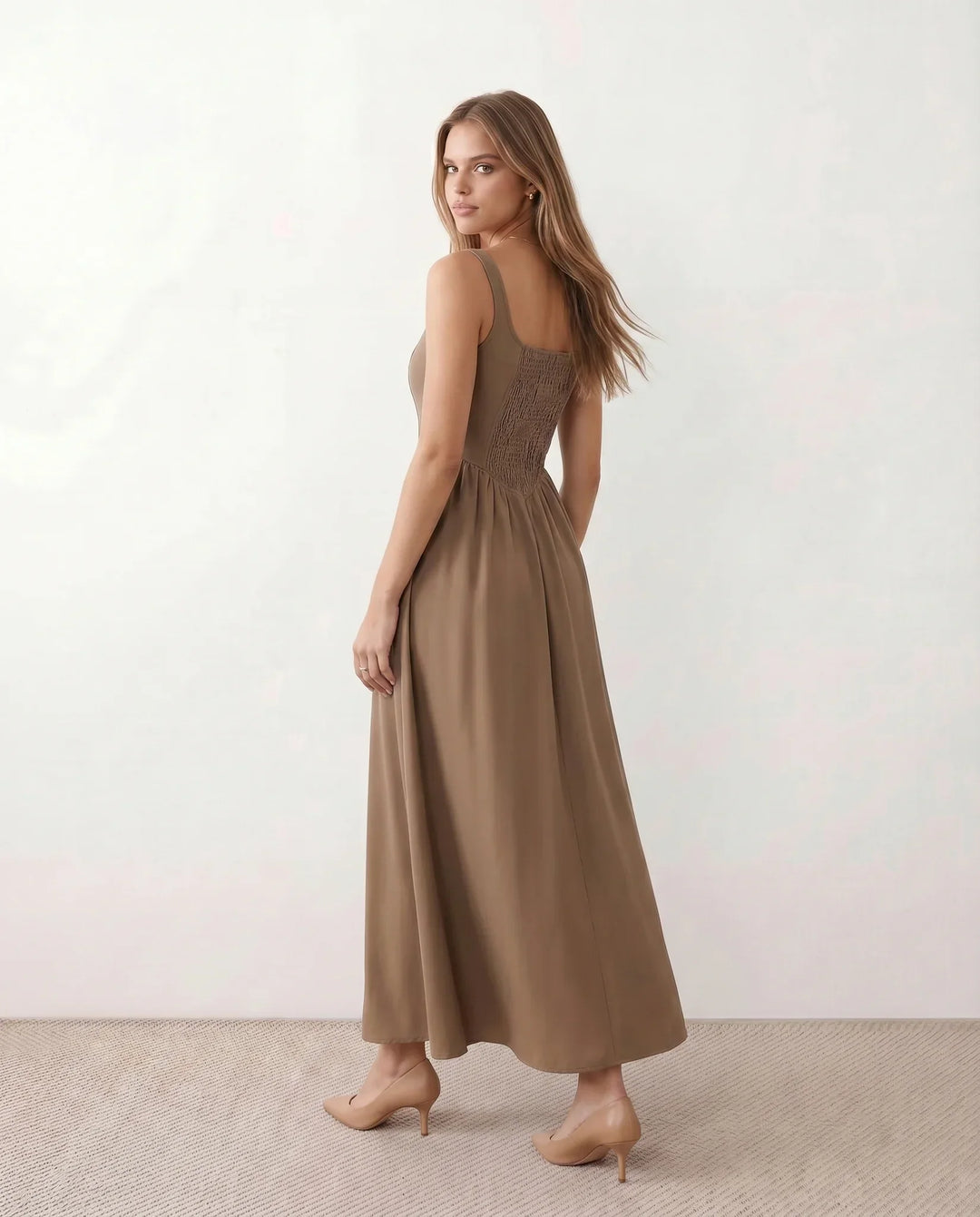 Colleen | Basque Waist A-Line Maxi Dress