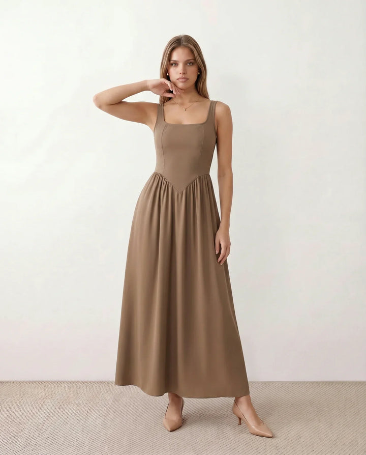 Colleen | Basque Waist A-Line Maxi Dress