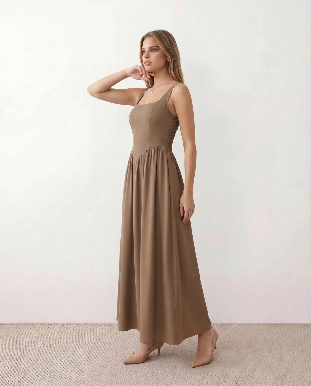 Colleen | Basque Waist A-Line Maxi Dress