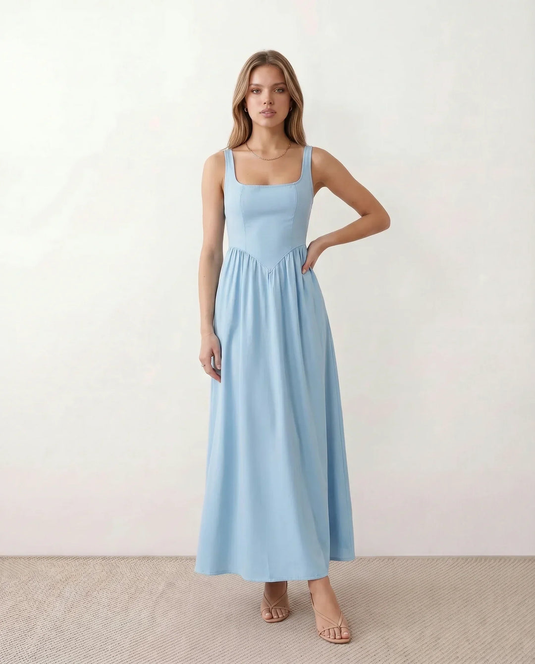 Colleen | Basque Waist A-Line Maxi Dress