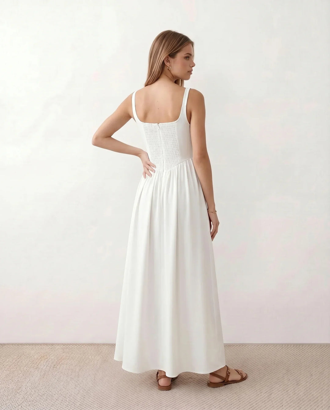 Colleen | Basque Waist A-Line Maxi Dress