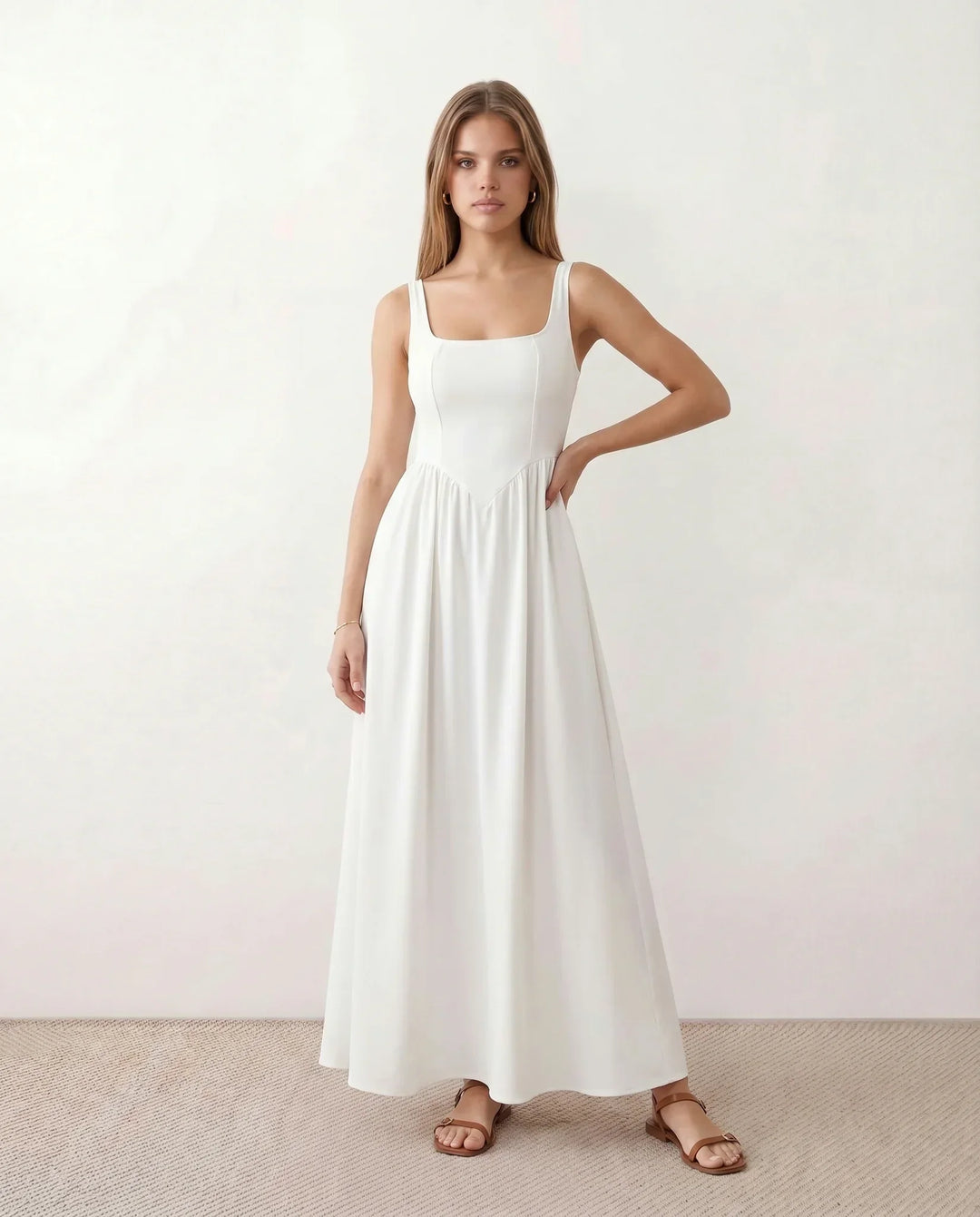 Colleen | Basque Waist A-Line Maxi Dress