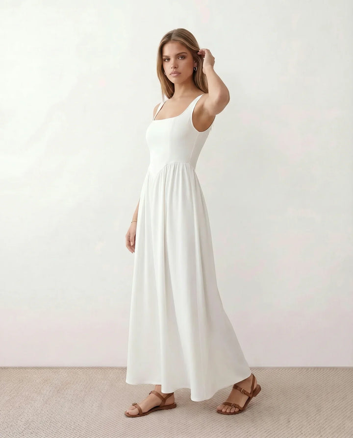 Colleen | Basque Waist A-Line Maxi Dress