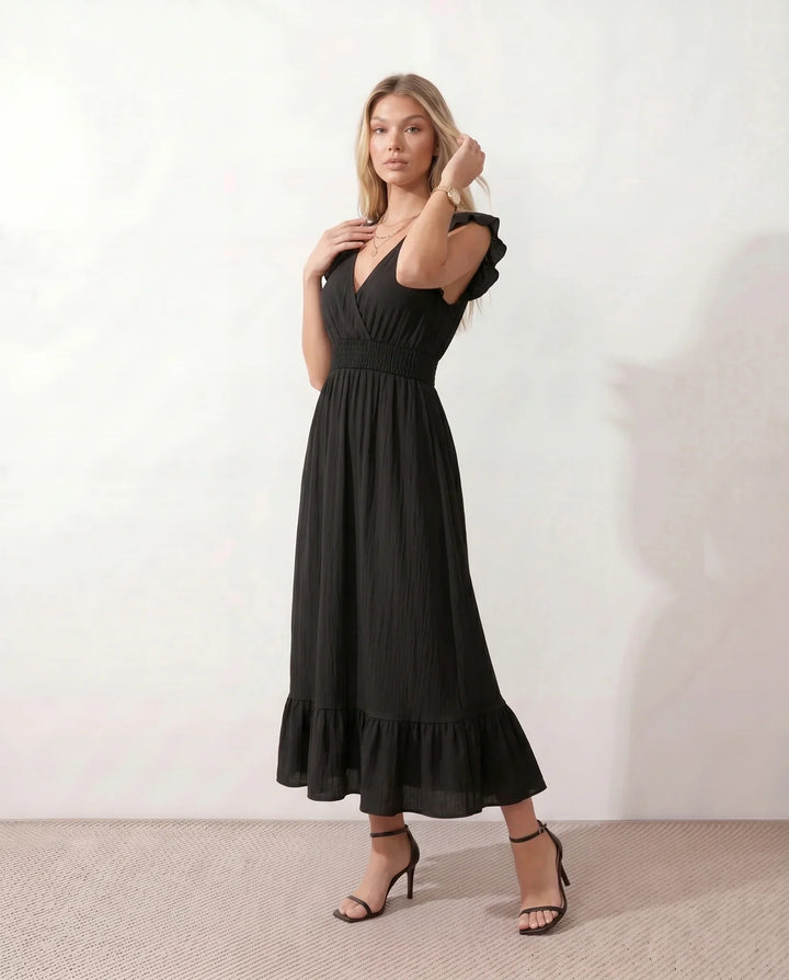 Mirtha | Low Back Ruffle Detail Midi Dress