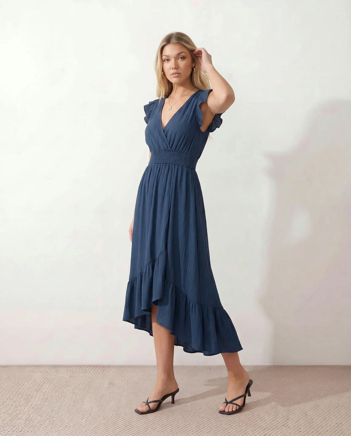 Mirtha | Low Back Ruffle Detail Midi Dress