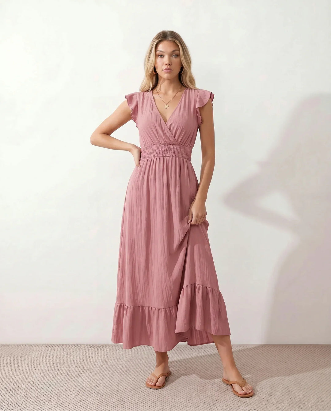 Mirtha | Low Back Ruffle Detail Midi Dress