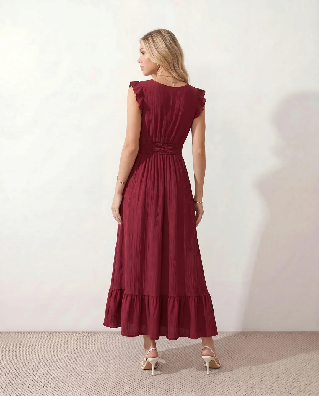 Mirtha | Low Back Ruffle Detail Midi Dress