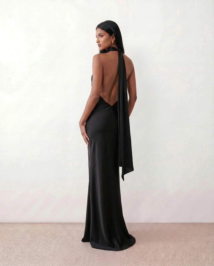 Winnie | Satin Halter Maxi Dress
