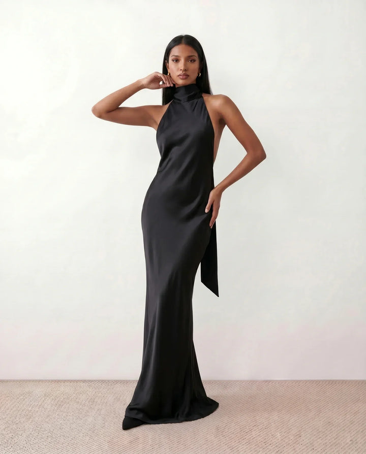 Winnie | Satin Halter Maxi Dress