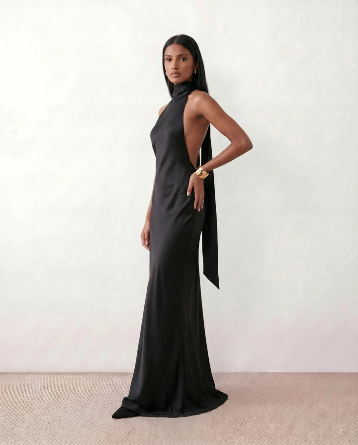 Winnie | Satin Halter Maxi Dress