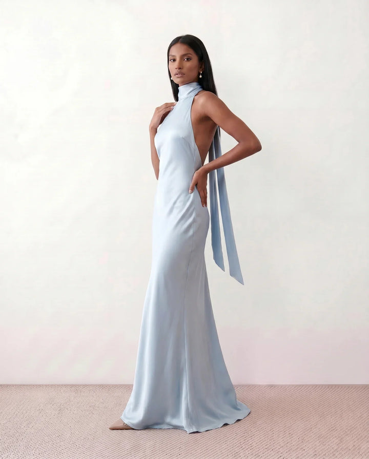 Winnie | Satin Halter Maxi Dress