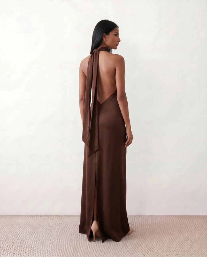 Winnie | Satin Halter Maxi Dress