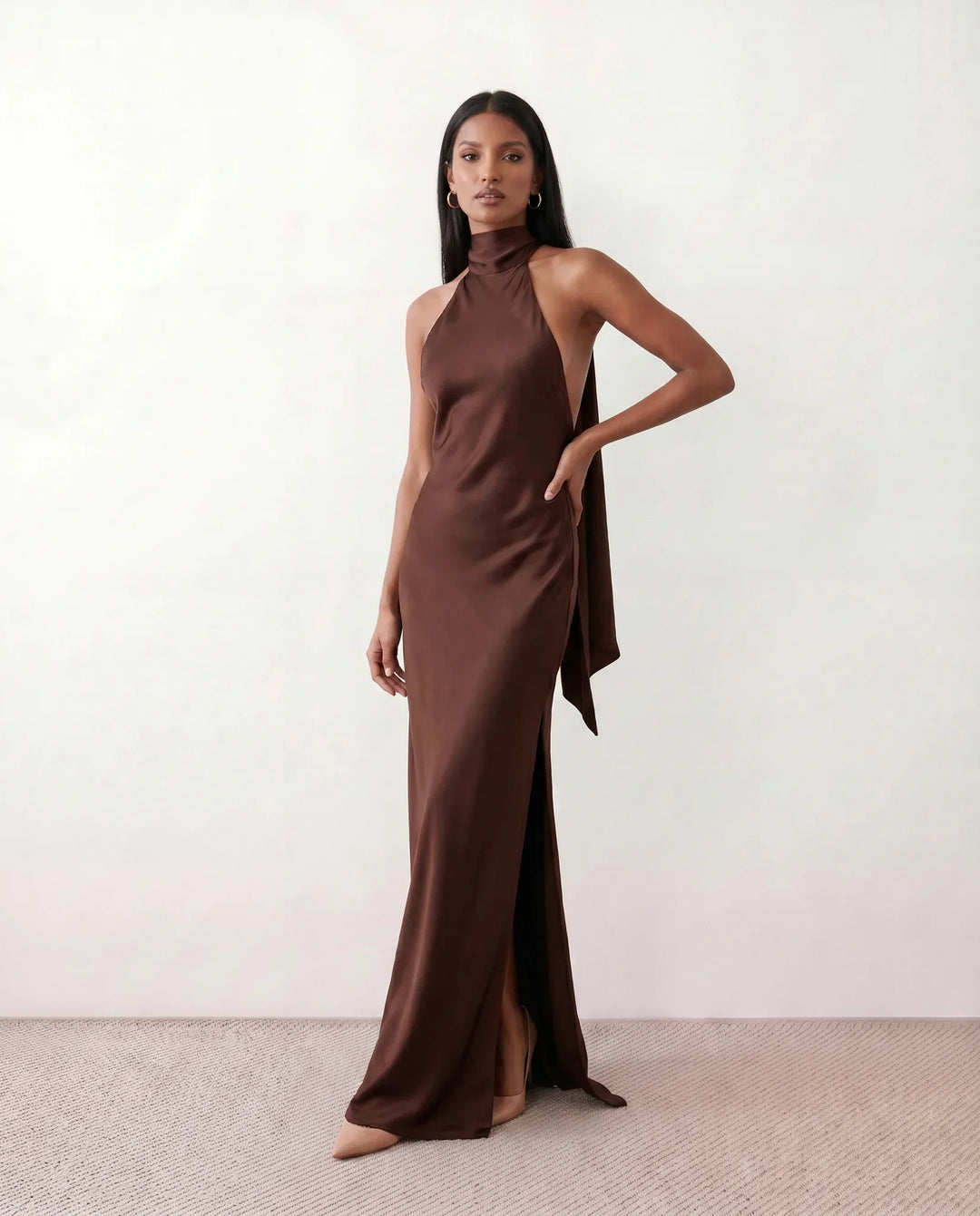 Winnie | Satin Halter Maxi Dress